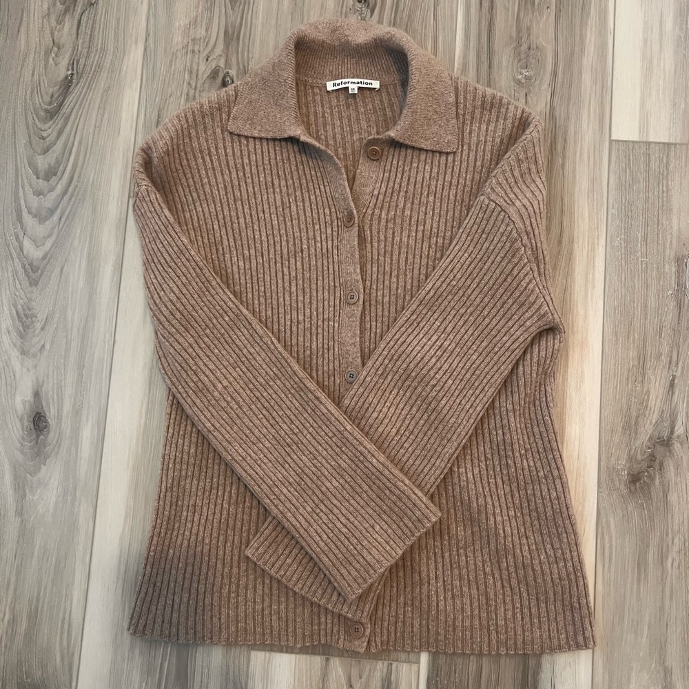 Reformation Fantino Cashmere Ribbed Button Cardigan Sweater- Size XS - Picture 8 of 10